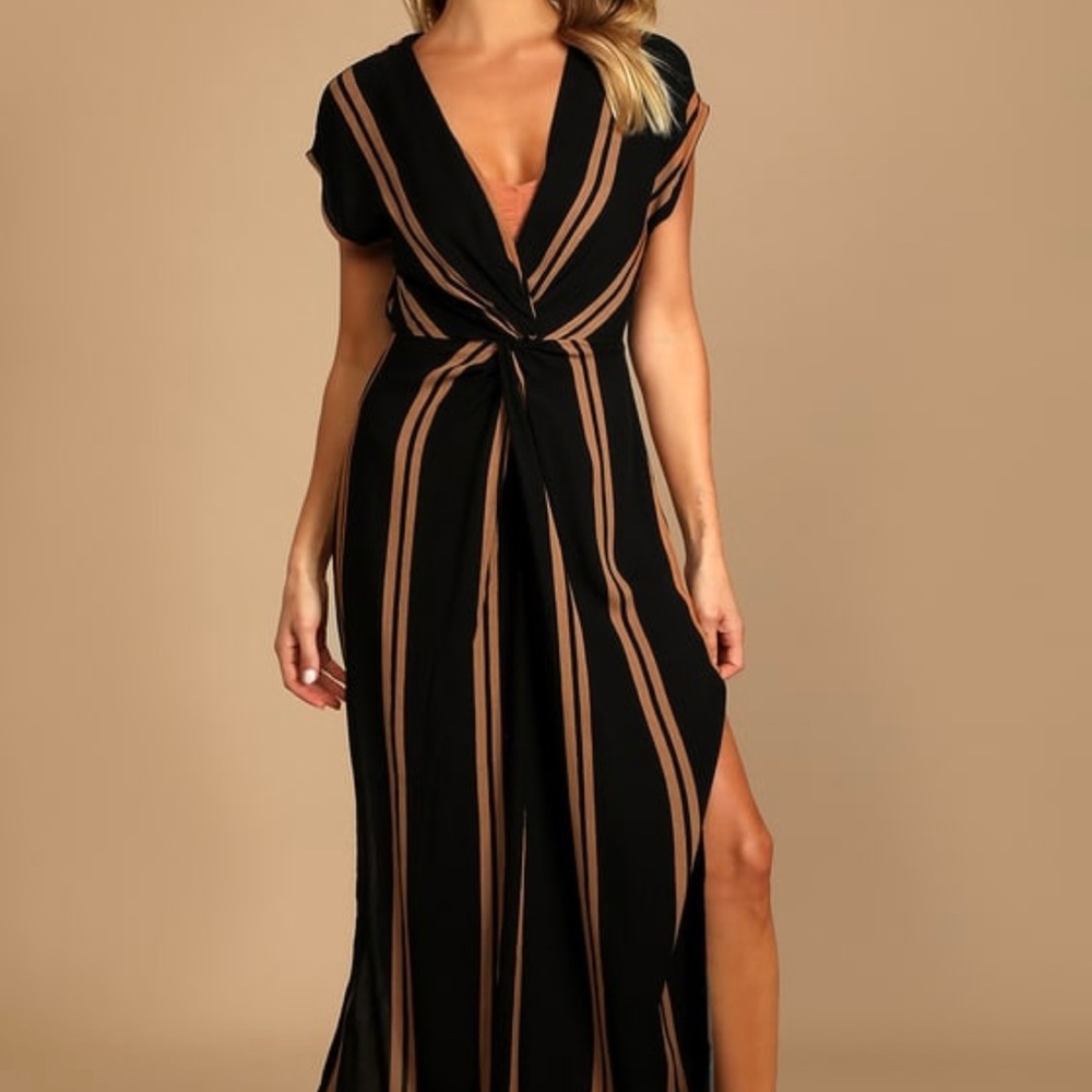 Lulus Coastal Grooves Black And Brown Striped Swim Cover-Up